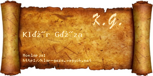 Klár Géza névjegykártya